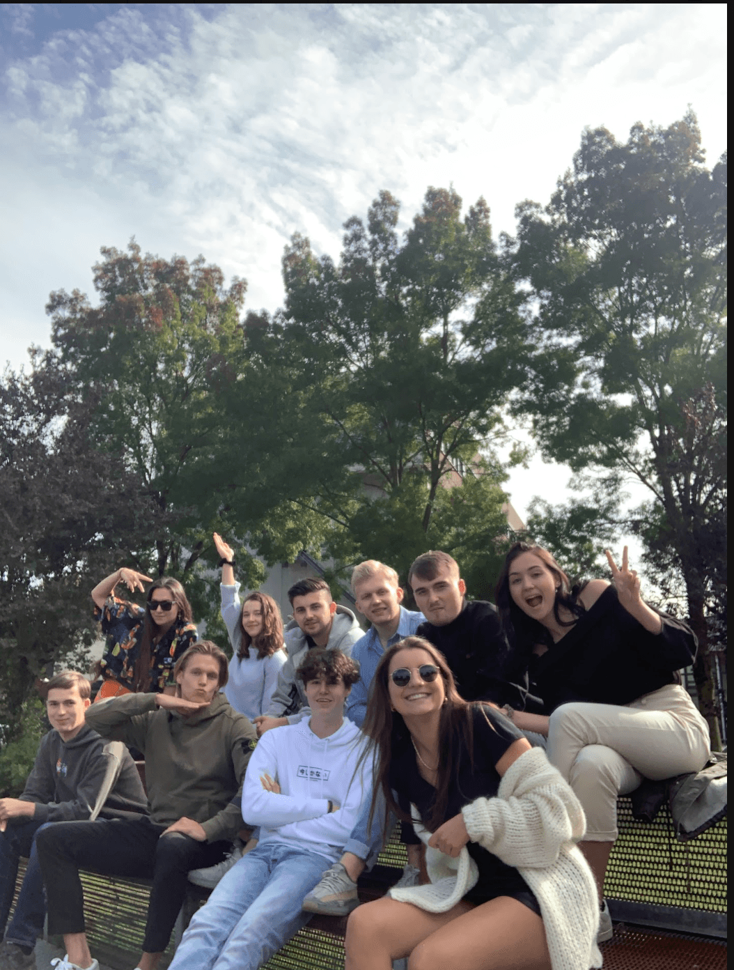 Group of friends outdoors on campus