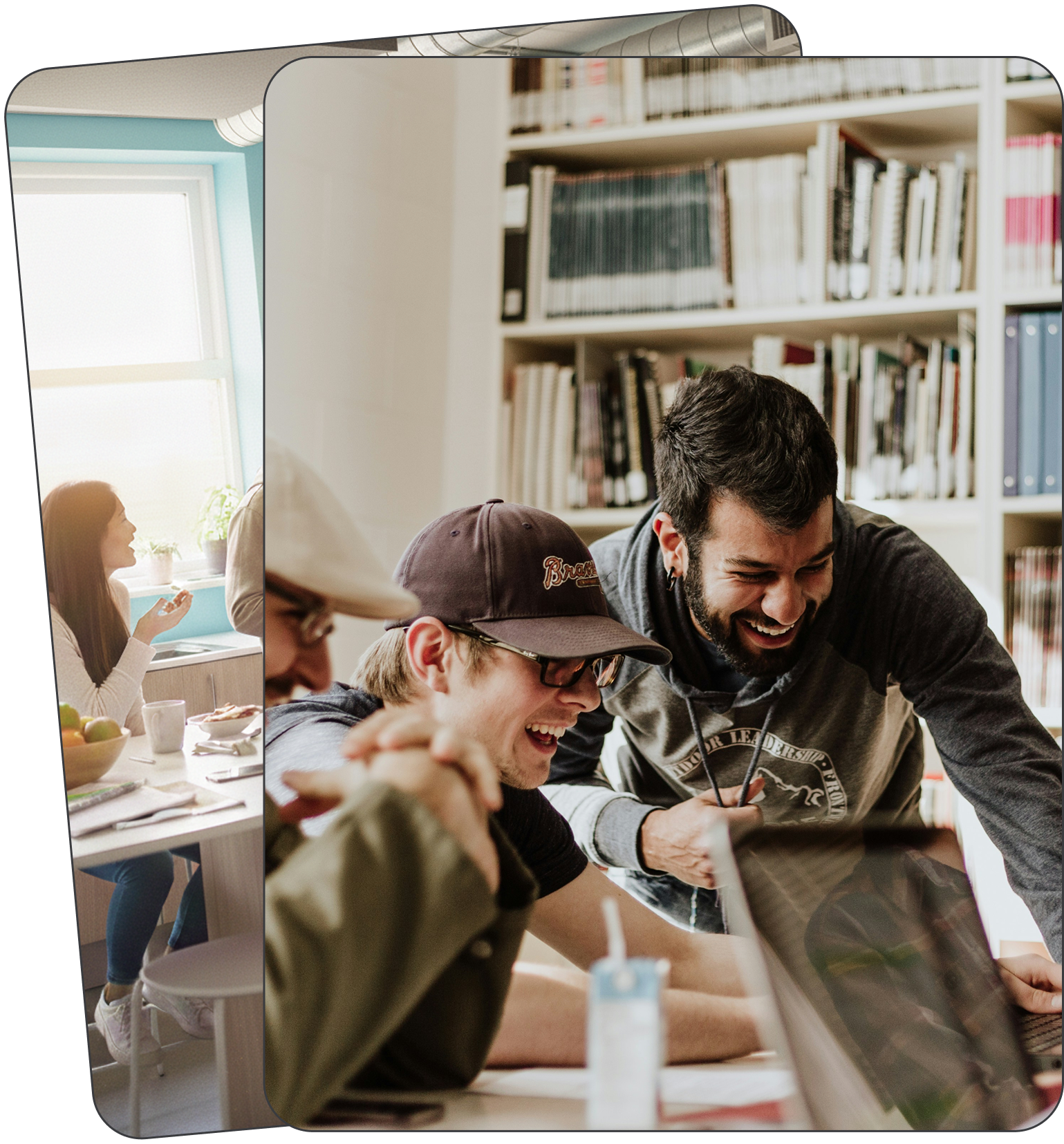 Photo of 2 students laughing together